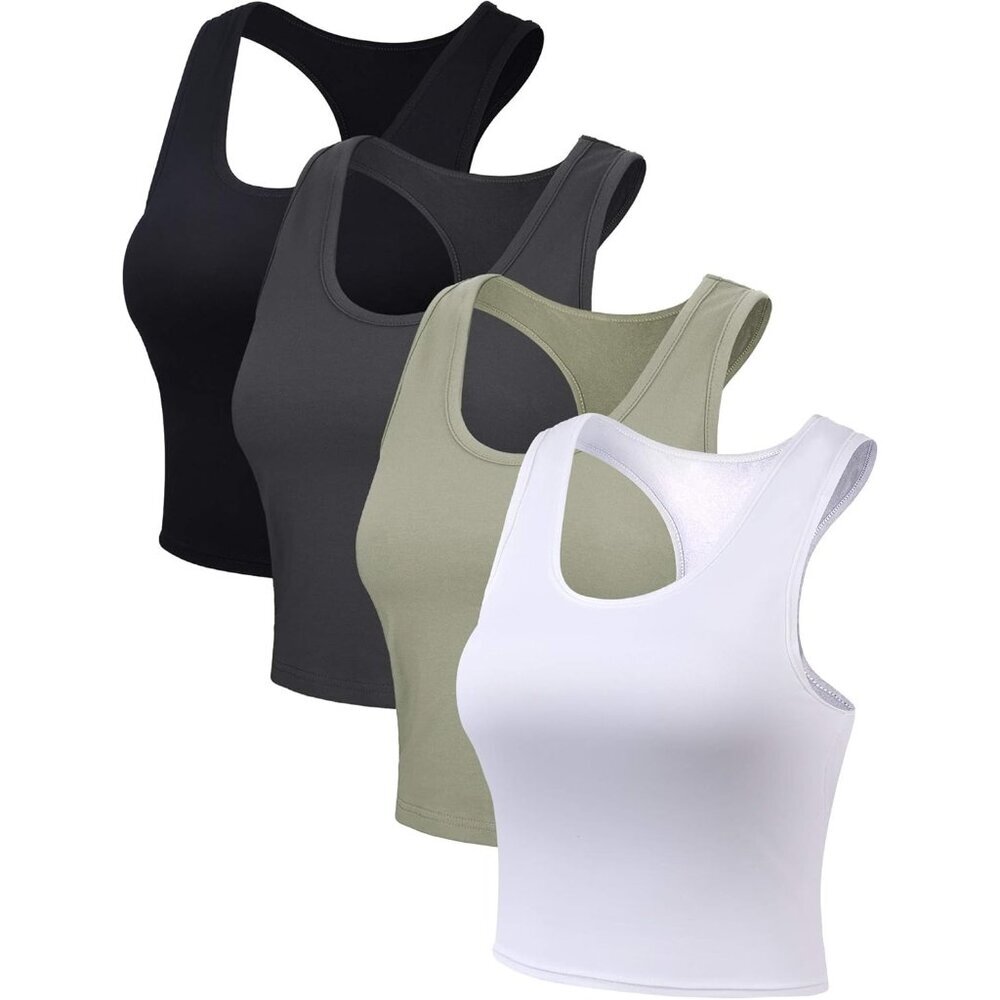 4-Piece Women's Sleeveless Racerback Crop Tank Tops - Versatile Summer Wear - Picture 3 of 7